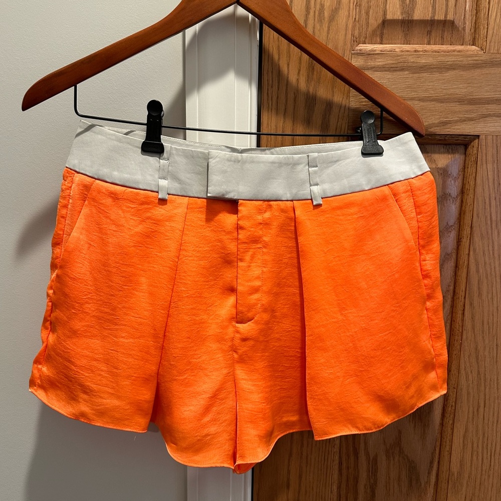 Helmet Lang Bright Orange silk shorts